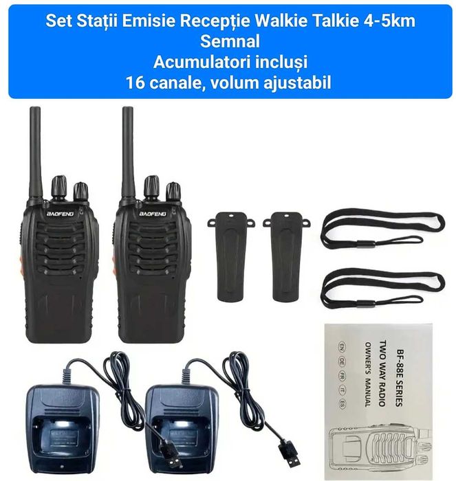 Set 2buc Stații Radio Emisie Recepție Walkie Talkie Raza până la 5km