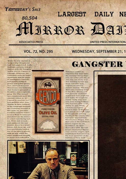 Кръстникът Дон Вито Корлеоне вестник постер плакат за дома кафе бар