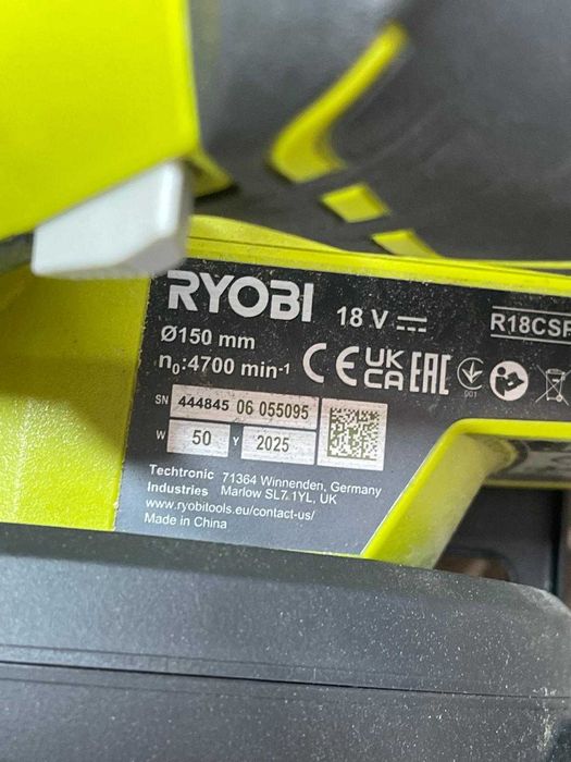 Fierăstrău circular fără fir RYOBI R18CSP-0 18V ONE+ – lamă de 150 mm, reglare adâncime și unghi de tăiere înclinat 0-50°, ergonomic