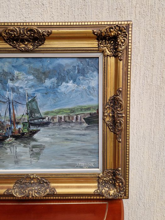 Стара уникална антикварна авторска картина масло платно