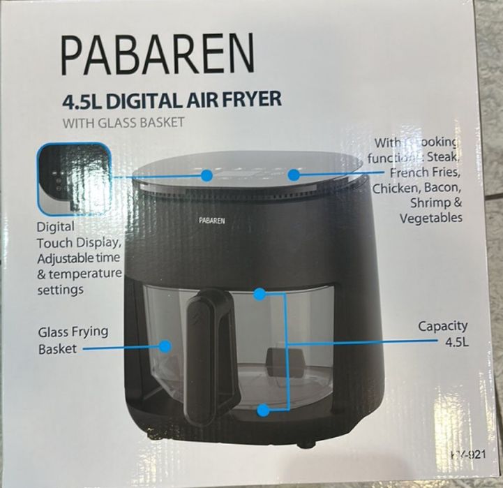 ПРОМОЦИОНАЛНАТА ЦЕНА 60ЛВ Air Fryer PABAREN 4.5L 1500W  Дигитален екра