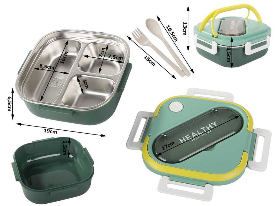 Кутия за храна за училище или работа, с прибори 1000 мл, 2 цвята