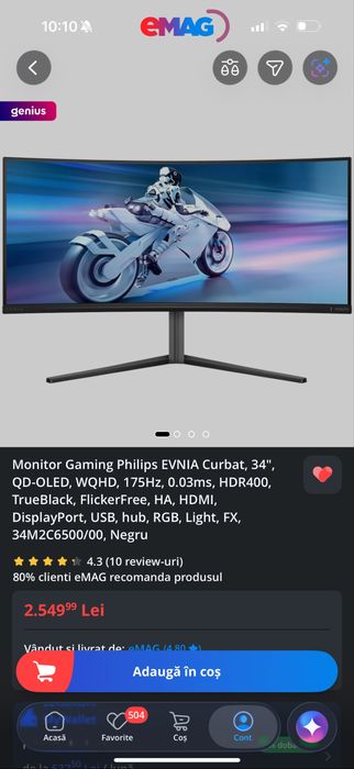 Monitor OLED Philips Evnia 34 inch garantie emag