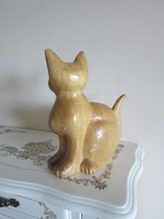 cadou inedit Pisica sculptura lemn Germania 1970