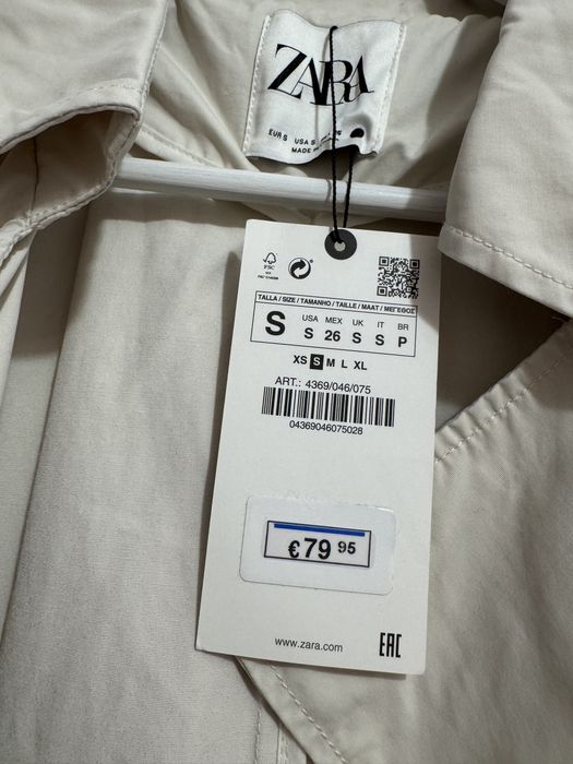 Trenci midi alb unt cu cordon in talie si la mansete Zara marimea S