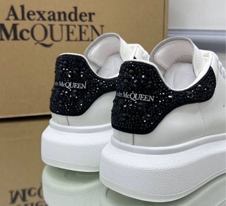 Alexander McQueen Crystals adidasi cu pietricele piele albi-negri