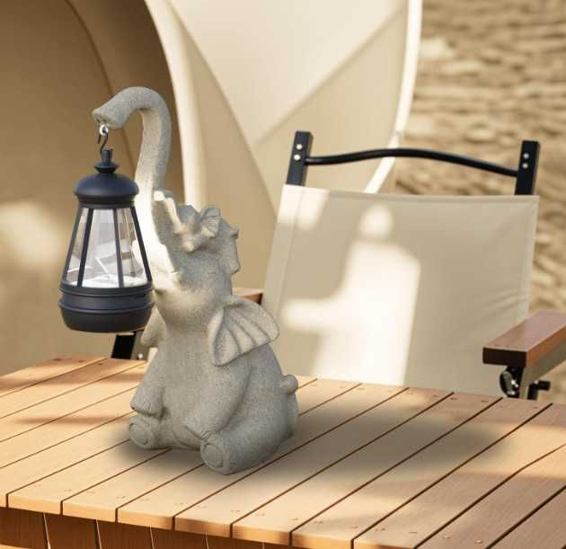 Декоративна статуя Слон със соларно фенерче, градинска фигурка