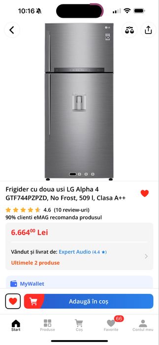 Frigider cu doua usi LG Alpha 4 GTF744PZPZD, No Frost, 509 l,