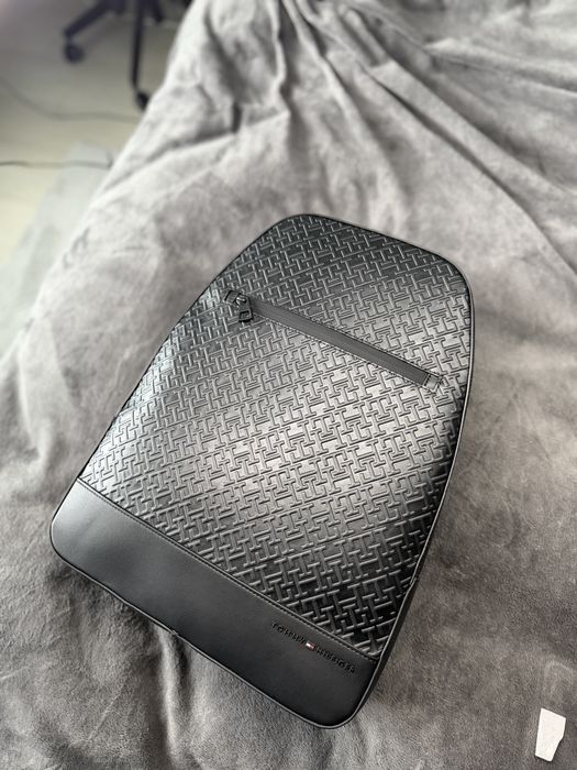 Tommy Hilfiger Monogram backpack ghiozdan oras unisex piele ecol negru