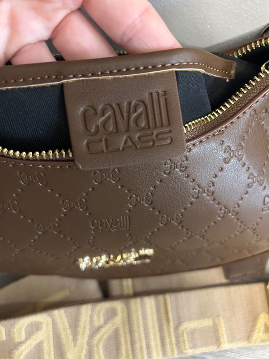 Кафява кожена чанта cavalli