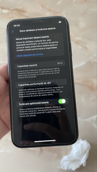 iPhone 11, 74% viața bateriei