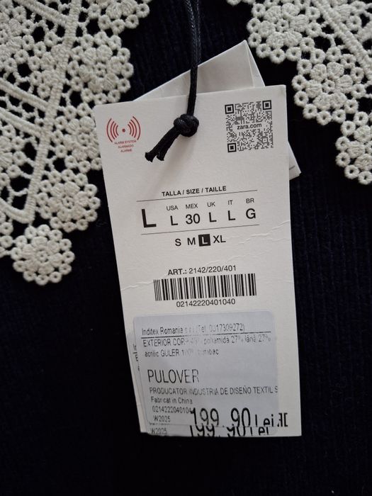 Pulover Zaara cu guler croșetat