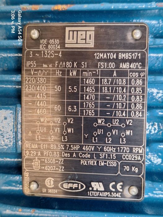 Ел,двигател WEG 5.5 киловата