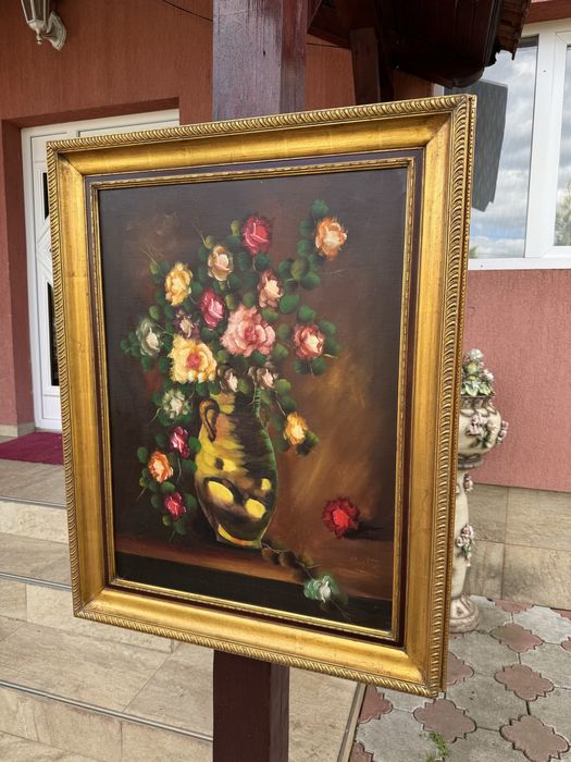 Tablou pictura in ulei pe panza - rama lemn aurie