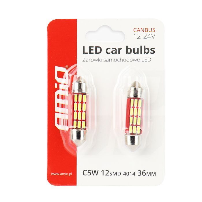 Set 2 becuri auto Vertex LED, C5W SV8.5-8, 12 SMD 4014, 2W, 36mm, Canbus, 12-24V, leduri alb sofit Festoon