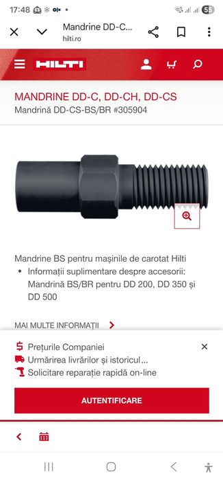 Mandrina pentru carota hilti