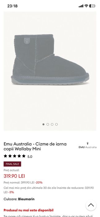 Emu Australia - Cizme de iarna copii Wallaby Mini marimea 29/30