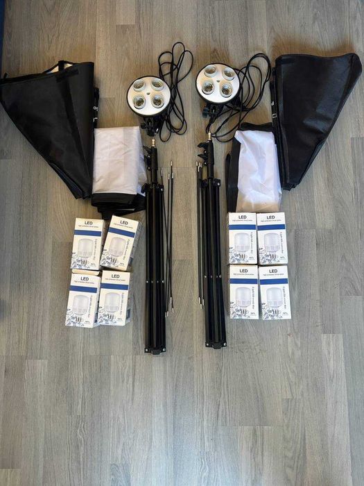 2бр. Светлини Softbox LED, 50х70см, 2м височина, 4 крушки