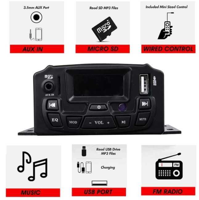 Sistem audio moto/scuter/atv USB/MP3/FM Radio/Alarma