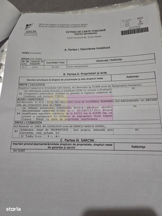 6,26 ha lângă DEx12 Pitești | 2,95 €/mp | acces DJ Pitești–Craiova