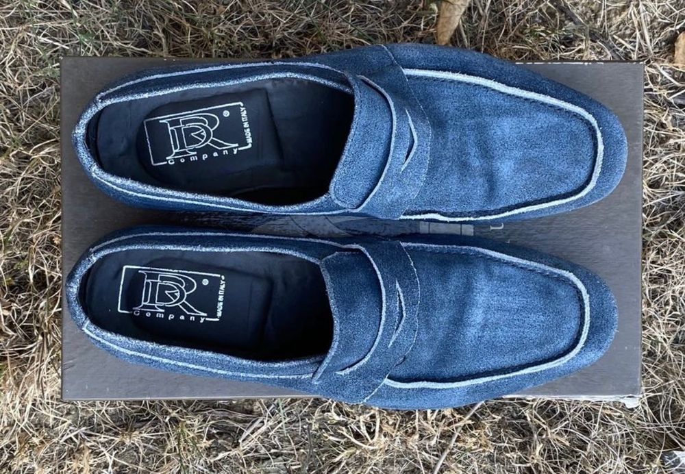 Pantofi frumosi  mocasini albastri piele intoarsa 42