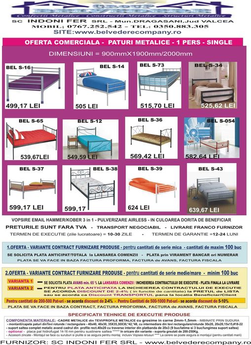 Producator Paturi Metalice single-Suprapuse–Model BEL 2 | In Stoc |