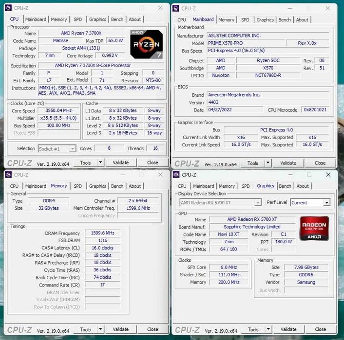 PC gaming Ryzen™ 7 3700x/ RX 5700XT 8 GB/ 32 Gb RAM/ SSD 250GB + 1TB