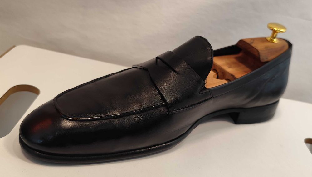 Pantofi de lux 43 43.5 44 loafer penny FABI lucrati manual piele naturala moale negru