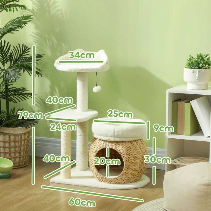 Дърво за котки PawHut с котешка пещера, топка за игра и платформа
