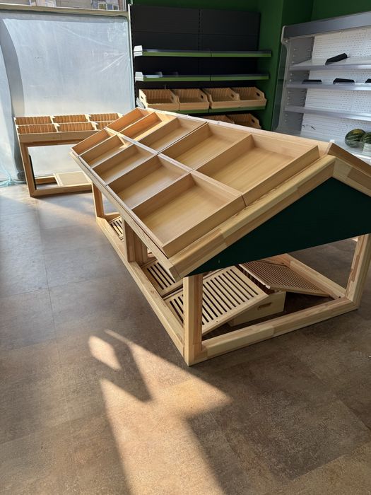 Pachet mobilier aprozar lemn 5 piese - Gondola 2,5x1,5m 16 sertare + 2 insule