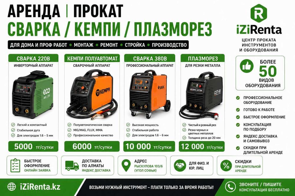 Аренда сварочного аппарата | прокат сварка 220 380 кемпи плазморез