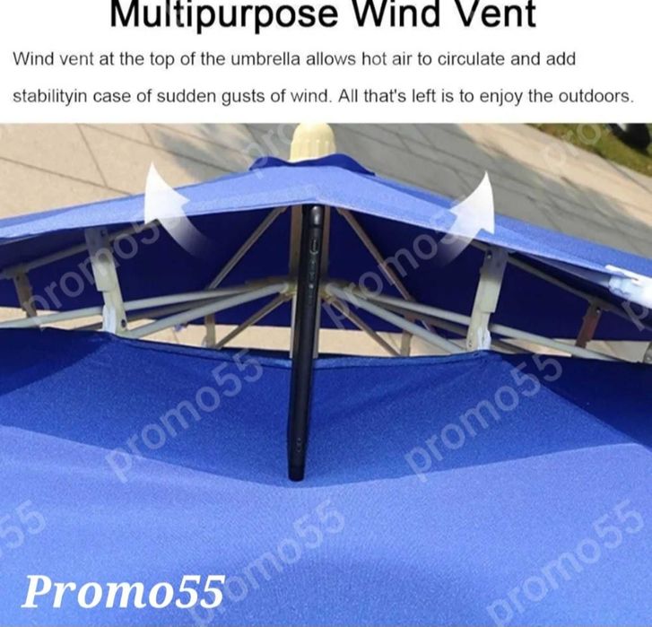 Плажен Чадър с УВ защита 220см. с Двоен Покрив, Стабилност при Вятър