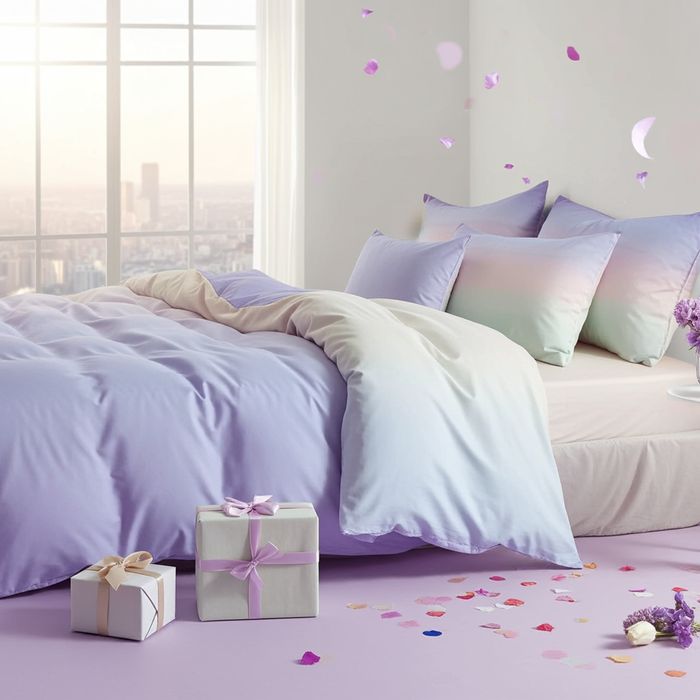 Lenjerie Pat Zeina Px038, Bumbac, 4 Piese, Cu Elastic, Albastru, Crem