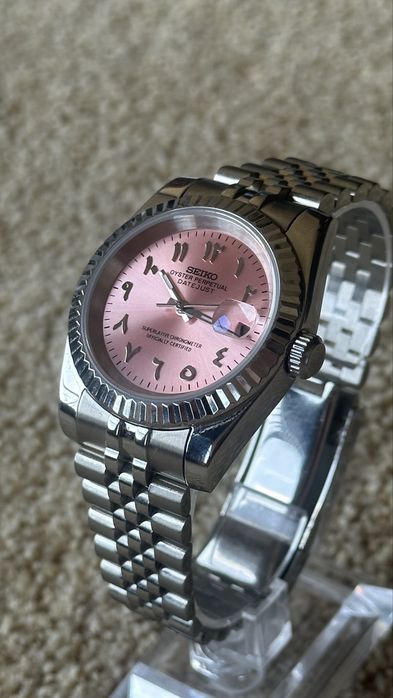 Ceas Seiko Datejust Arabic Albastru si Roz