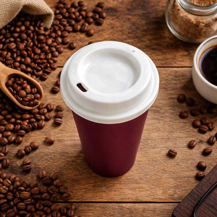 Pahar cafea pentru băuturi calde cu capac, reutilizabil, plastic rigid, practic și rezistent