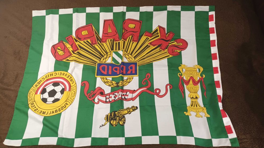 130х95 см Футболно знаме на Рапид Виена SK Rapid Wien флаг Австрия шампион ретро фен артикул винтидж 90-те Österreichischer Fußballmeister колекция