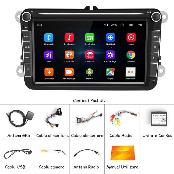 Navigatie Android Dedicata 8Inch,VW/Skoda/Seat/Passat/Golf/Tiguan/Polo