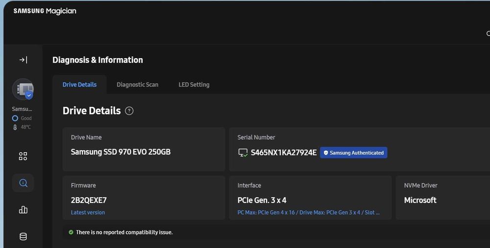 SSD Samsung 970 EVO PCIe 3.0 x4 NVMe M.2 (2280) 250GB