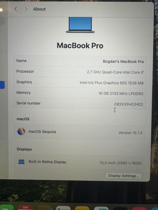 MacBook Pro 2018 1Tb SSD 16gb RAM i7 2.7GHz baterie noua, originala