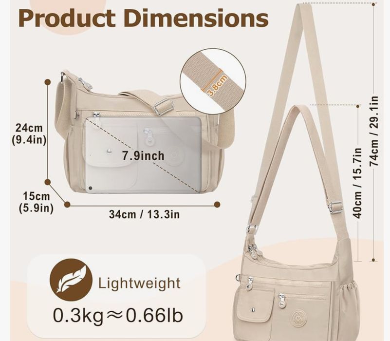 Geantă crossbody impermeabilă, spațioasă, cu multe buzunare Mindesa