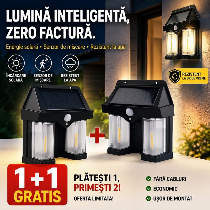 Lampa solara cu doua becuri pe filament