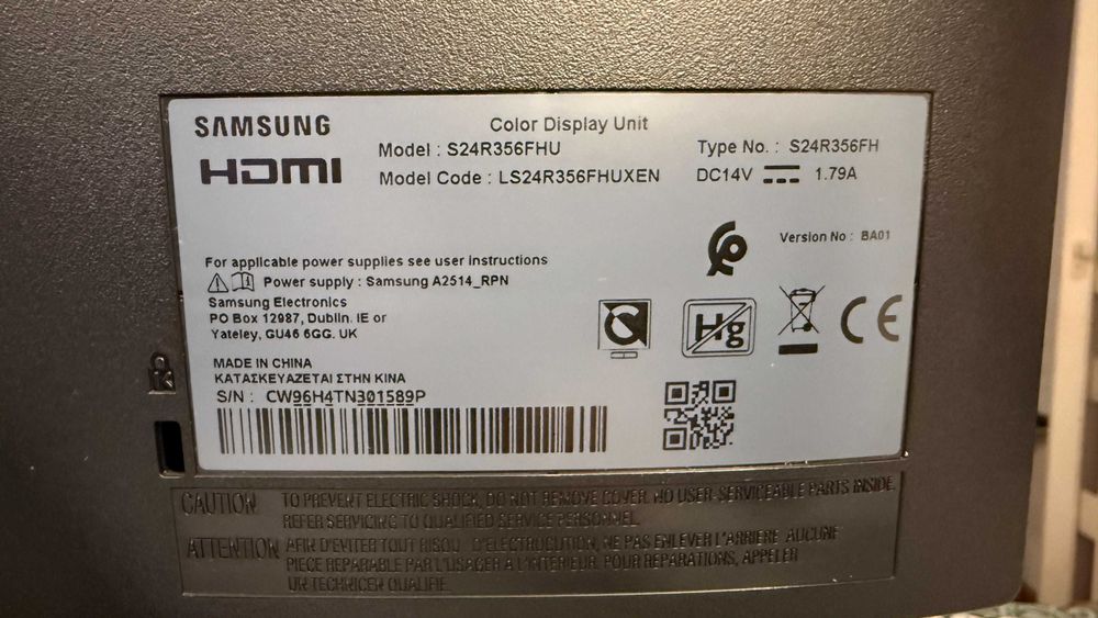 Монитор Samsung S24R356FHU (23.8", FHD, IPS, 75 Hz, AMD FreeSync, стойка)