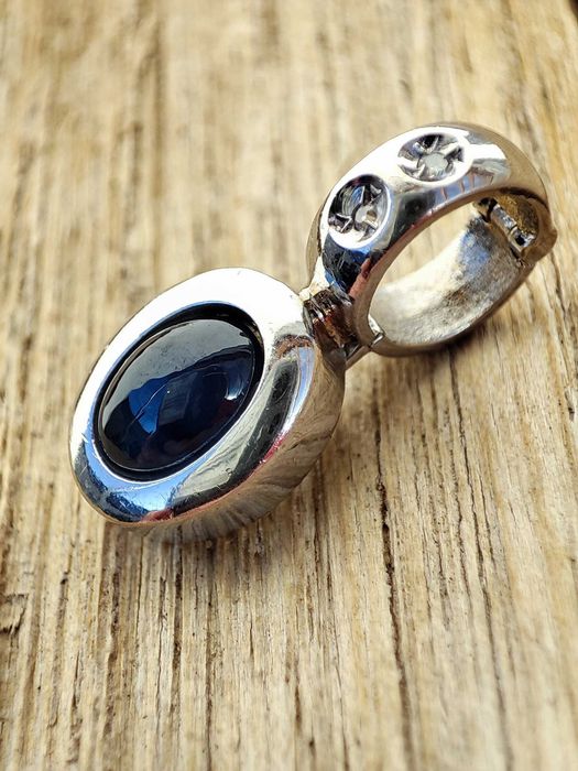 Pandantiv Aur Alb 14K Cu Diamante Si Safir Cabochon
