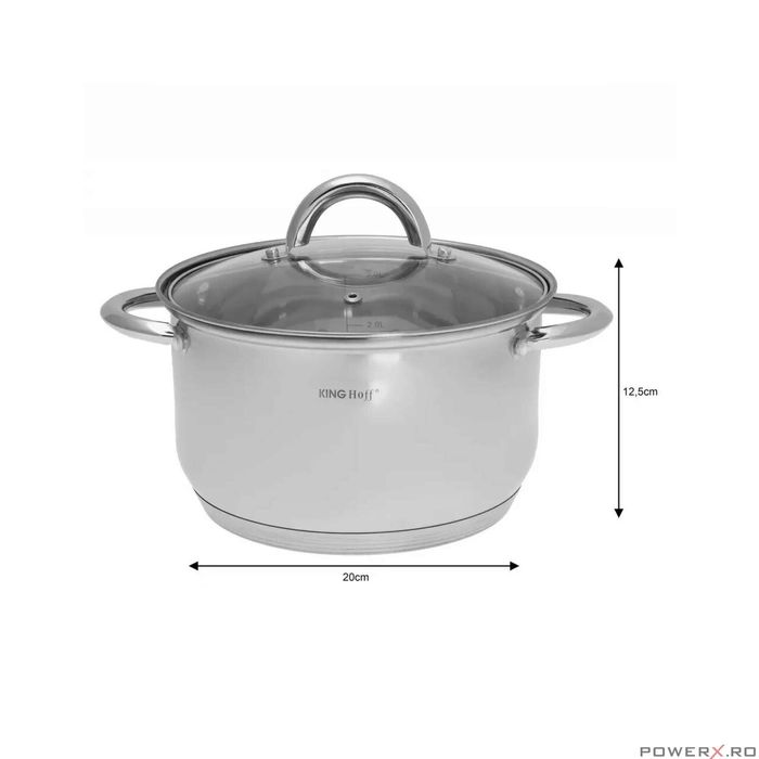 Set de 4 oale din inox cu capac sticla, dimensiuni 16cm, 18cm, 20cm,
