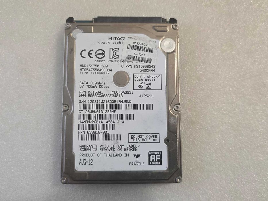 Hard disk Laptop 500GB Hitachi HTS547550A9E384, SATA II 8MB, 5400 rpm