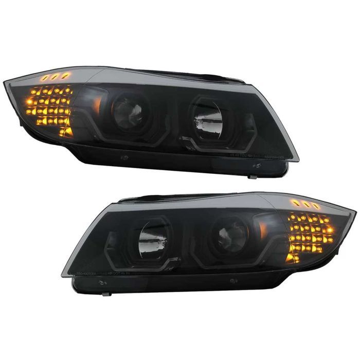 Faruri BMW Seria 3 Limousine E90 Touring E91 (03.2005-08.2008) 3D LED Angel Eyes  Negru