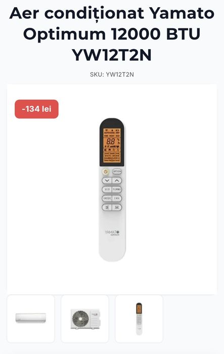 Aparat Aer condiționat YAMATO Optimum 12000BTU , 2 ani garanție +Montaj profesional, Igienizare, încărcare cu freon