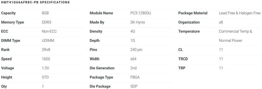 RAM 32GB 4x8gb SK Hynix 1600Mhz DDR3