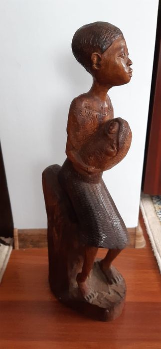 Statuie Vintage din lemn întreg sculptată manual