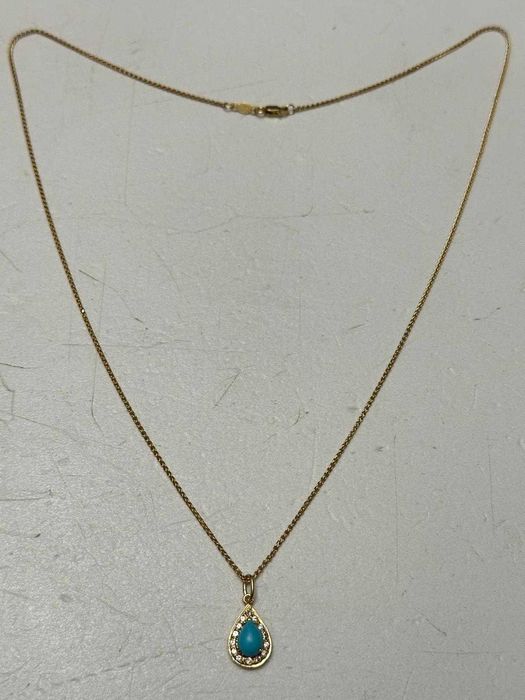 LANT lung + PANDANTIV AUR 14K + Turquoise - Vintage - 4.4g - 445lei/gr